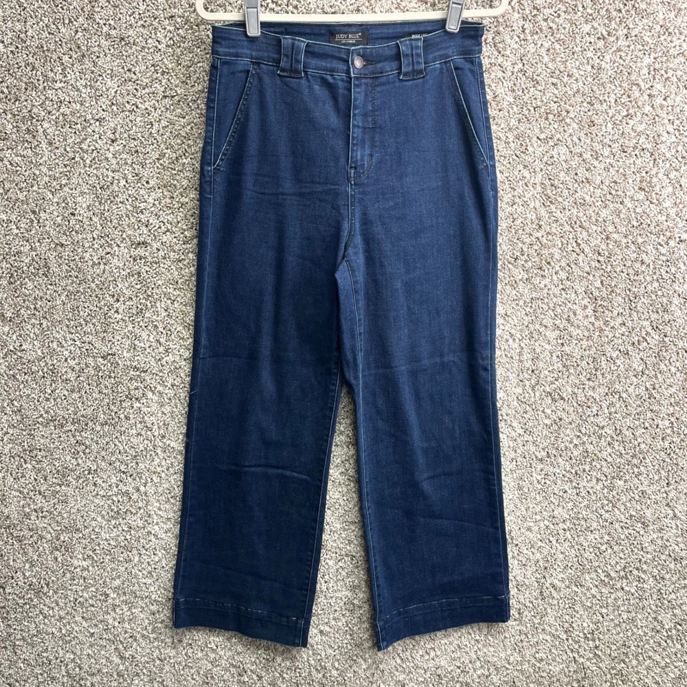 Judy Blue Jeans Women's 9/29 Dark Wash High Rise Wide Leg Cropped Denim